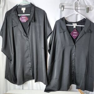 2 Ava & Viv Women's Satin Short Sleeve Button-Front Shirts Size is 4X